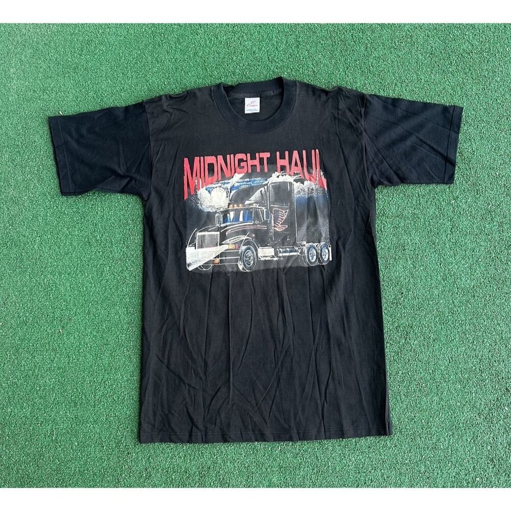 Vtg 90s Midnight Haul Country American Trucker Big Rig Semi Truck T-shirt L